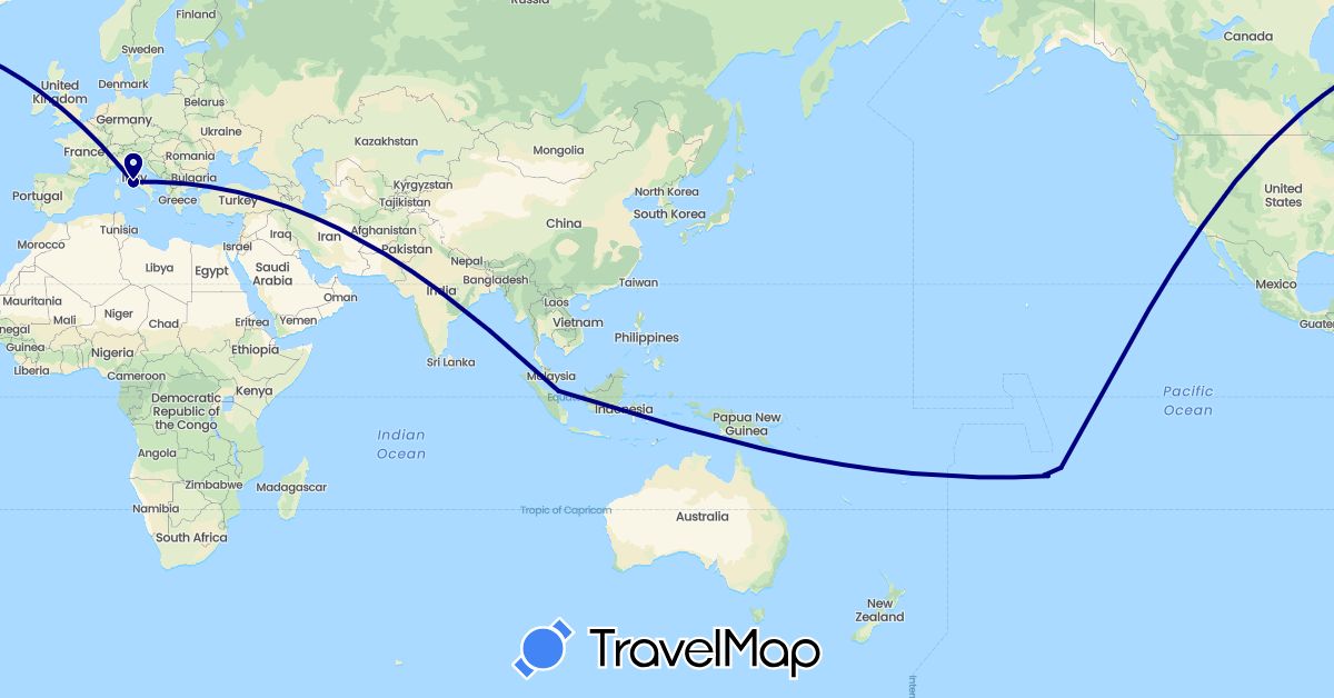TravelMap itinerary: driving in France, Italy, Singapore, United States (Asia, Europe, North America)